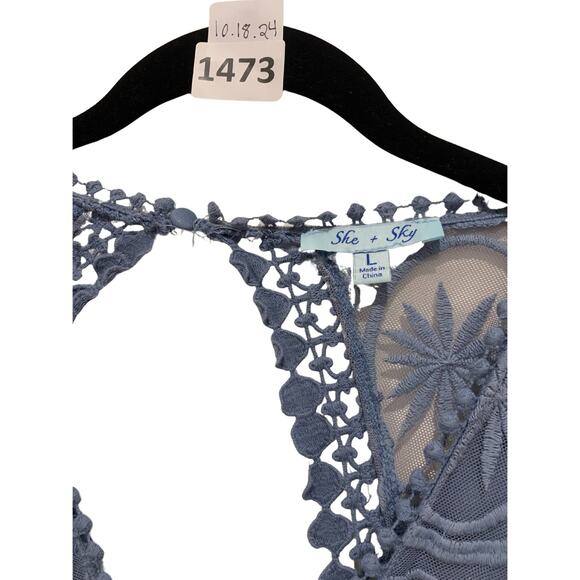 She + Sky Women's Embroidered Lace Dress, Blue, Size L - Picture 3 of 7